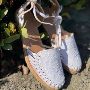 Women's White Embroidered Espadrille Sandals
